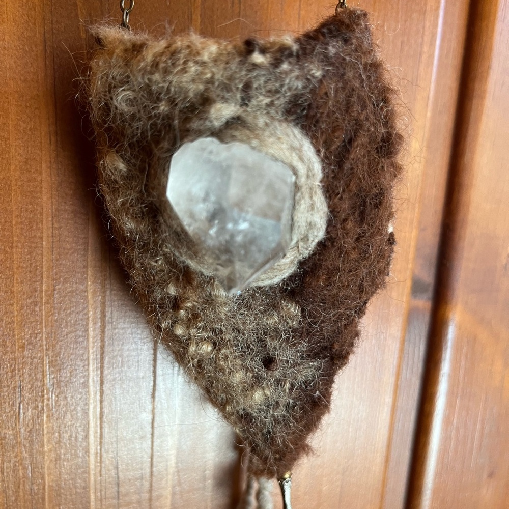 Handcrafted Wool Medicine Bag with Crystal